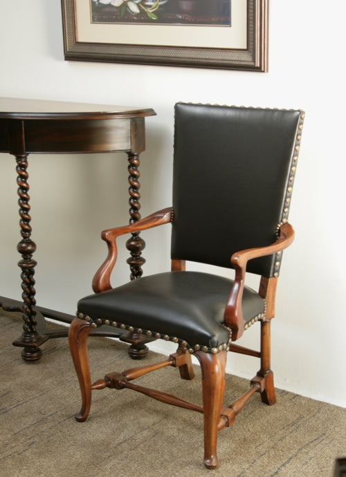 Black Leather Arm Chair with Cabriole Legs 