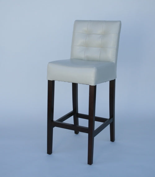 Ivory Leather Tufted Back Bar Stool 