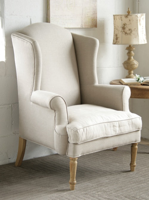 Natural Linen Wingback Chair 