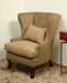 Tan Wing Chair with Striped Cushion