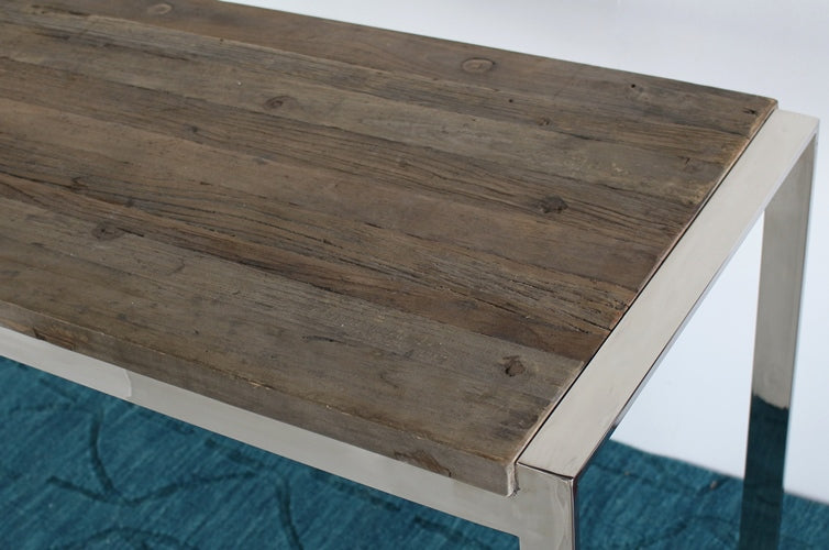 Reclaimed Wood and Stainless Steel Console 