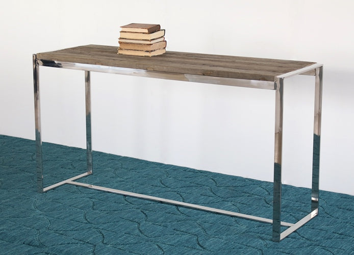 Reclaimed Wood and Stainless Steel Console 