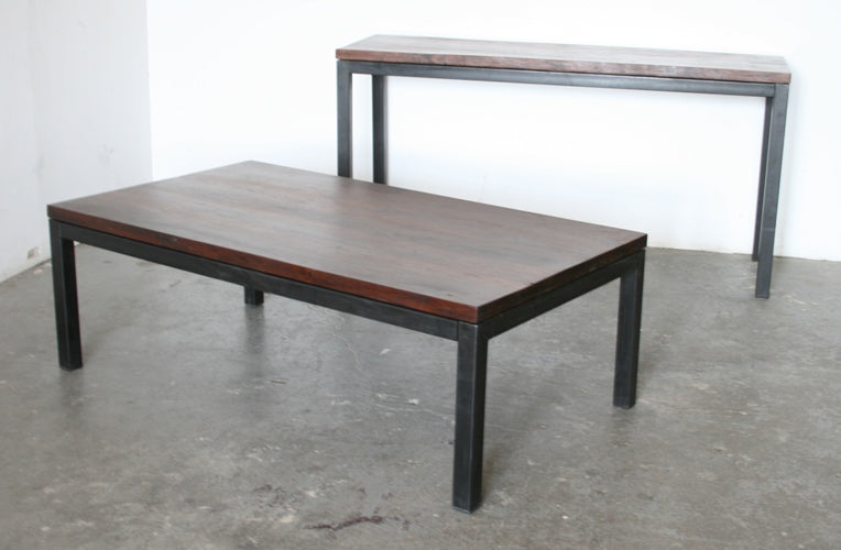 Modern Steel Coffee Table with Wood Top