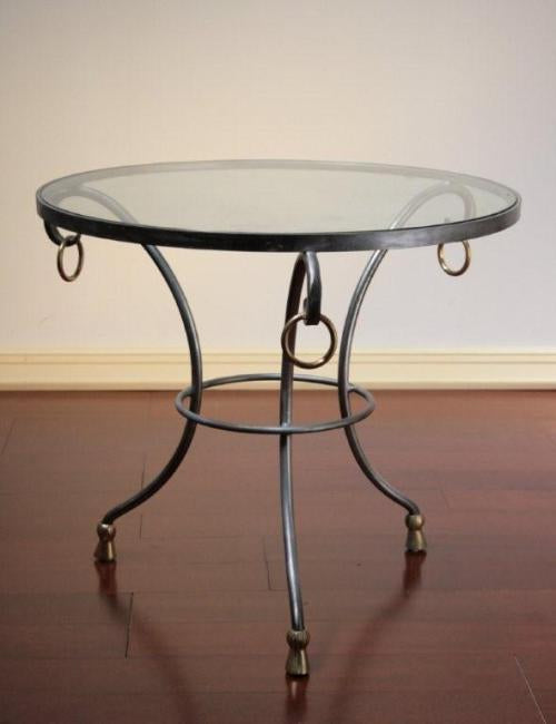 Steel and Brass Gueridon Table with Glass Top