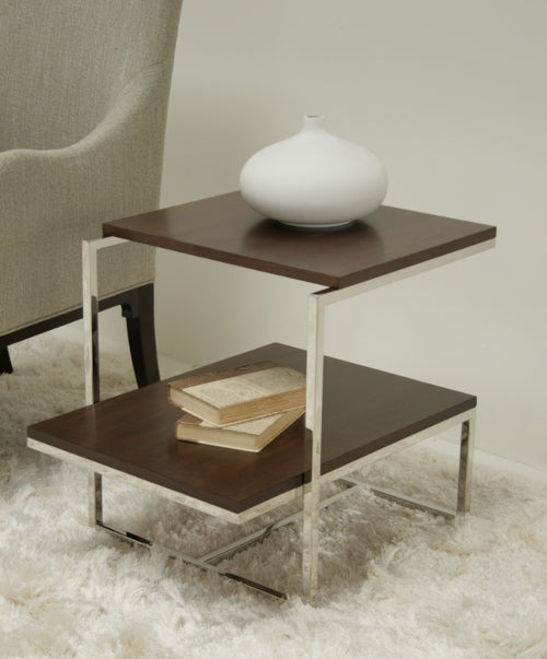 Chrome and Walnut Large End Table 