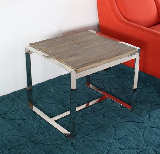 Reclaimed Wood and Stainless Steel End Table
