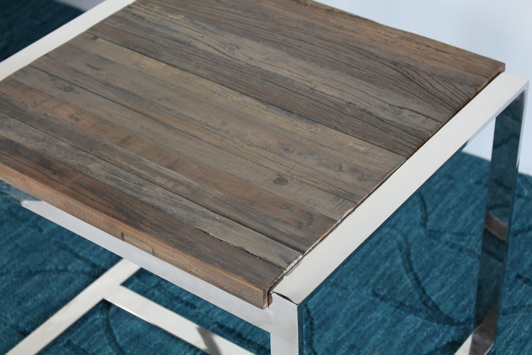 Reclaimed Wood and Stainless Steel End Table