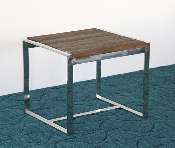 Reclaimed Wood and Stainless Steel End Table