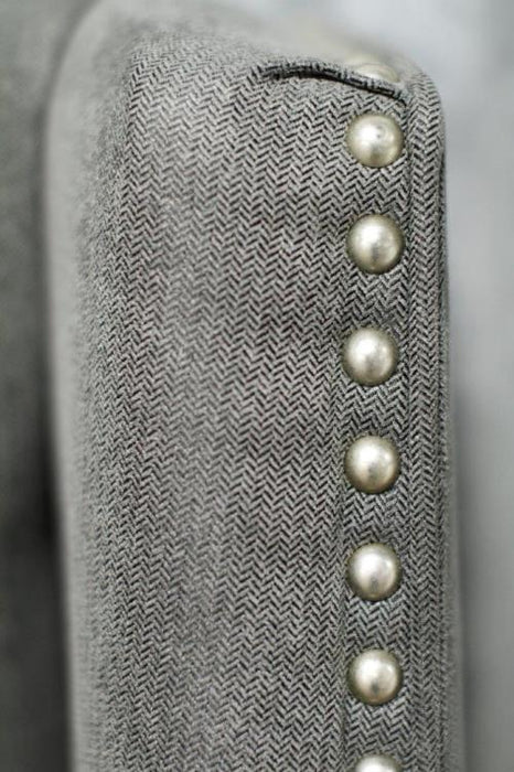 Yale Upholstered Queen Headboard in Charcoal Gray with Pewter Nailhead Trim