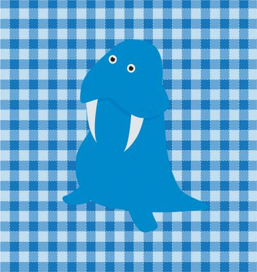 Checkered Blue Animal Walrus 23W X 23H