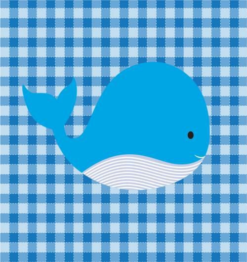 Checkered Blue Animal Whale 23W X 23H