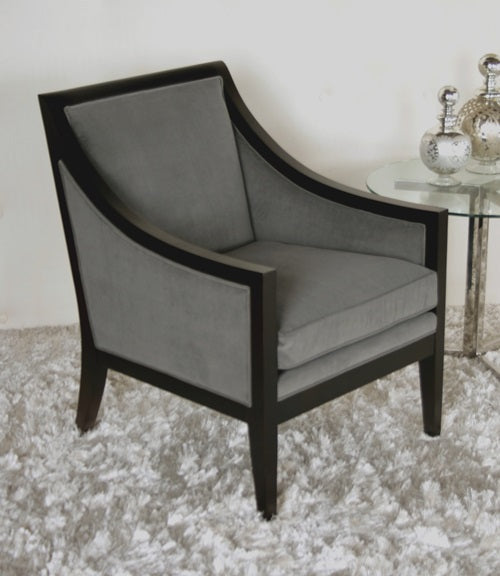 LC01ATL - Grey Velvet Lounge Chair with Ebony Frame