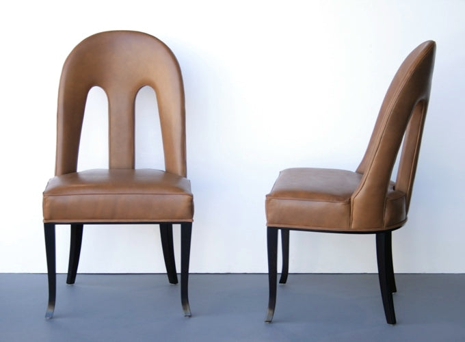 Maude Side Chair with Bronze Leather Upholstery
