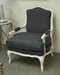 Grey Linen Bergere Chair in Antique White Finish