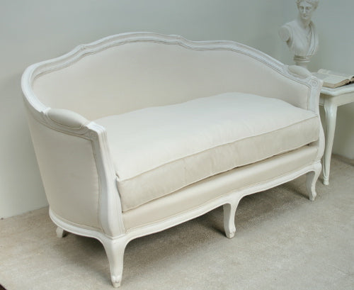 Antique White Linen French Style Love Seat 