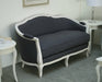 Grey Linen French Style Love Seat in Antique White Finish
