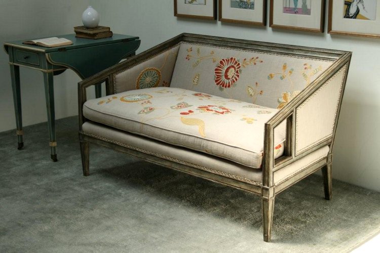 Settee with Crewelwork and Nailhead Trim