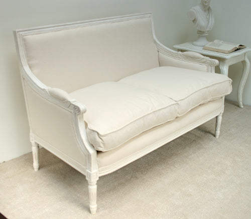 Antique White Linen Louis Square Back Love Seat