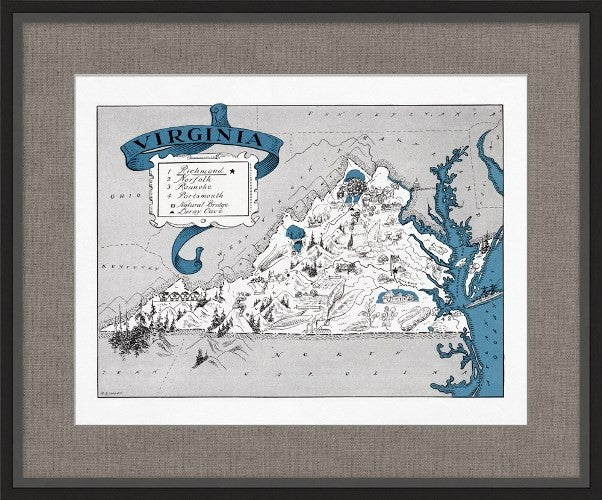 MAP108ATL  Illustrated Map of Virginia 26W x 21.5H