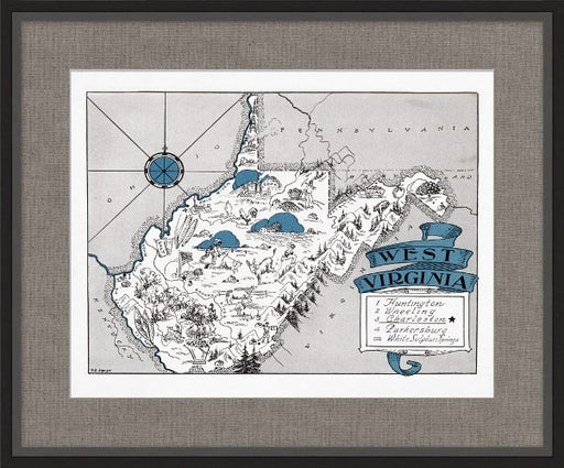 MAP114ATL Illustrated Map of West Virginia 26W x 21.5H