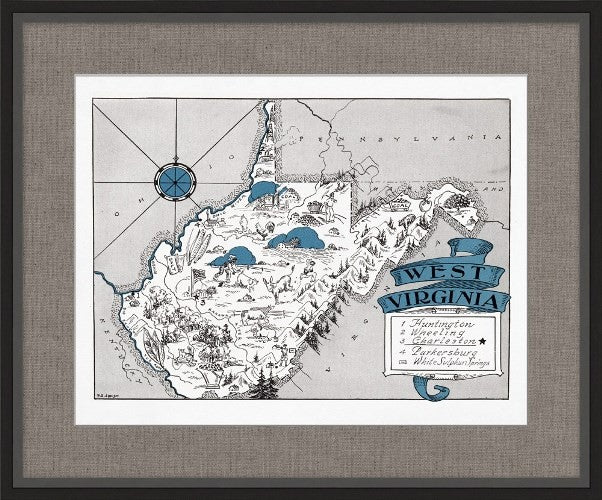 MAP114ATL Illustrated Map of West Virginia 26W x 21.5H