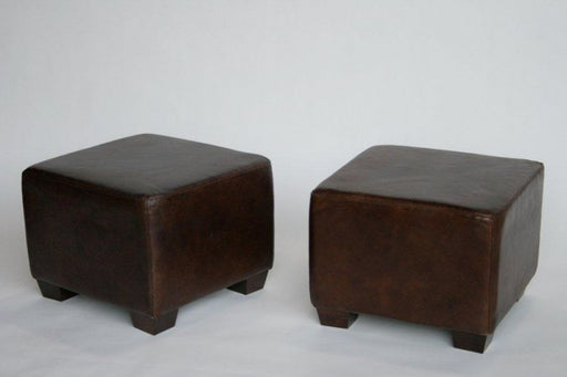 Cigar Leather Cube Ottoman 