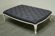 Grey Linen Tufted Ottoman in Antique White Finish