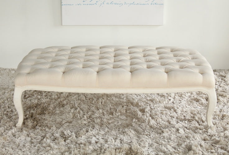 Antique White Linen Tufted Ottoman