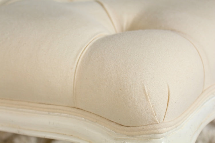 Antique White Linen Tufted Ottoman
