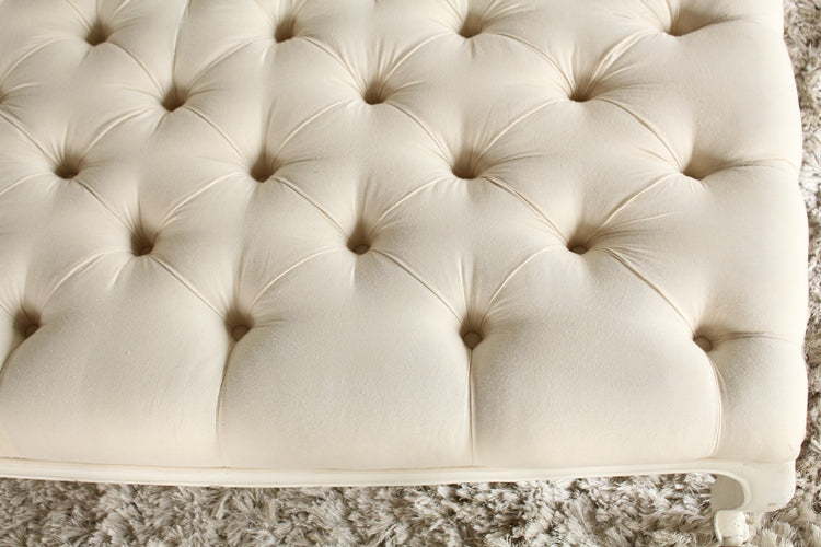 Antique White Linen Tufted Ottoman