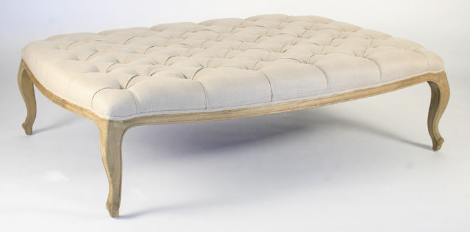 Natural Linen Tufted Oak Ottoman
