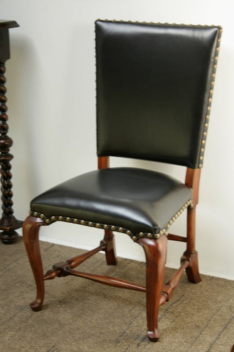 Black Leather Side Chair with Cabriole Legs
