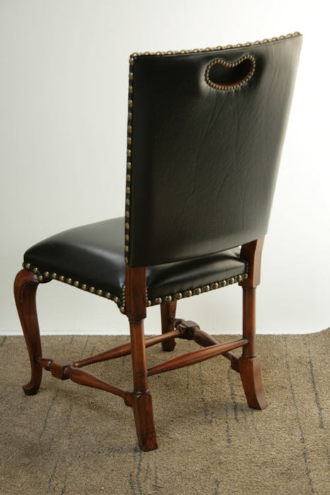 Black Leather Side Chair with Cabriole Legs