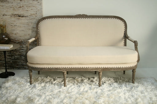 SF22ATL - Louis Parlor Style Cream Linen Sofa with Nailhead Trim