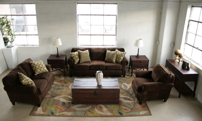 Brown Velvet Transitional Rolled-Arm Loveseat