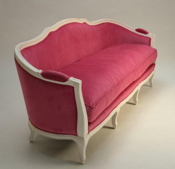 Antique White French Style Sofa with Hot Pink Velvet Upholstery
