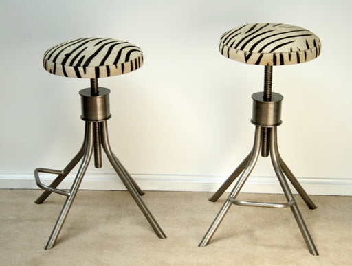 Adjustable Steel Stool with Zebra Print Upholstery 