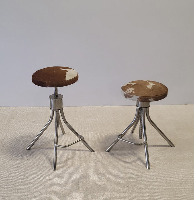 Adjustable Steel Stool with Cowhide Upholstery (21-33" SH)