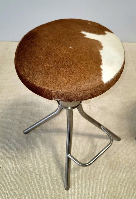 Adjustable Steel Stool with Cowhide Upholstery (21-33" SH)
