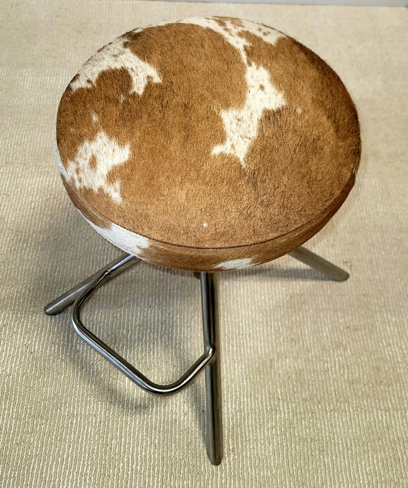 Adjustable Steel Stool with Cowhide Upholstery (21-33" SH)