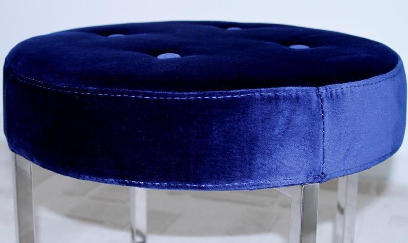 Navy Velvet Stool With Nickel Base